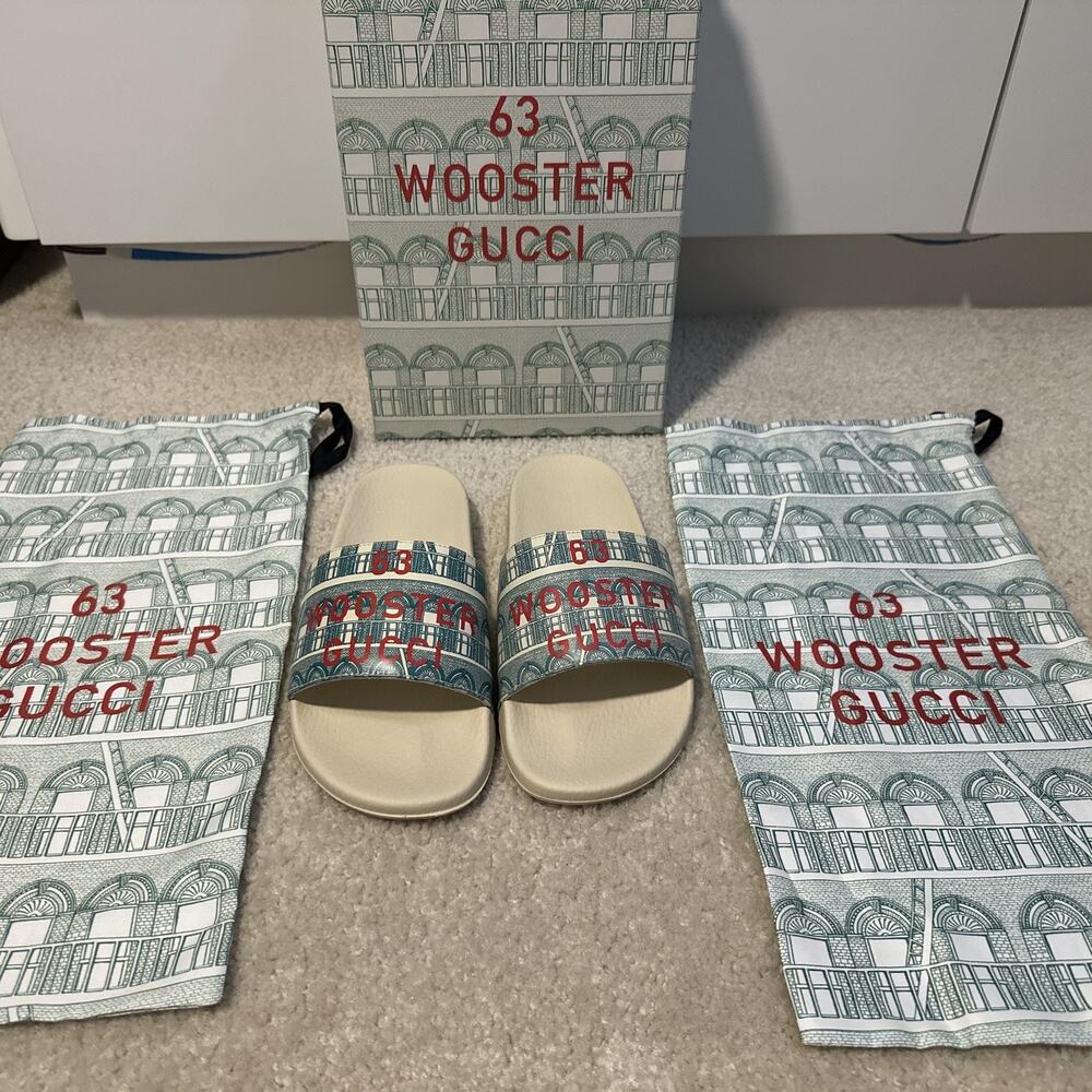 AUTHENTIC GUCCI 63 WOOSTER PRINT SLIDE SANDALS GG SZ 7 EXCLUSIVE RELEASE RARE